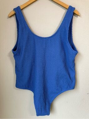 NWT H&M Blue One Piece Swimsuit Women’s Size XL Padded Wide Straps Low Cut Back